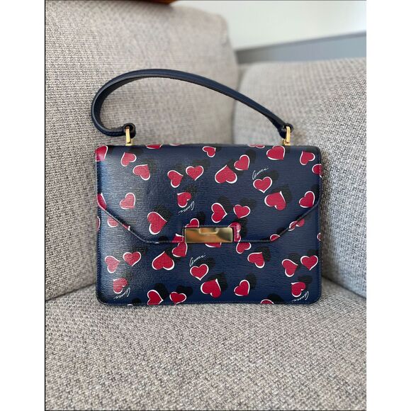 GUCCI Heartbeat Shanghai Top Handle Bag - Navy blue w/ RED hearts - HARD TO FIND - Picture 1 of 6